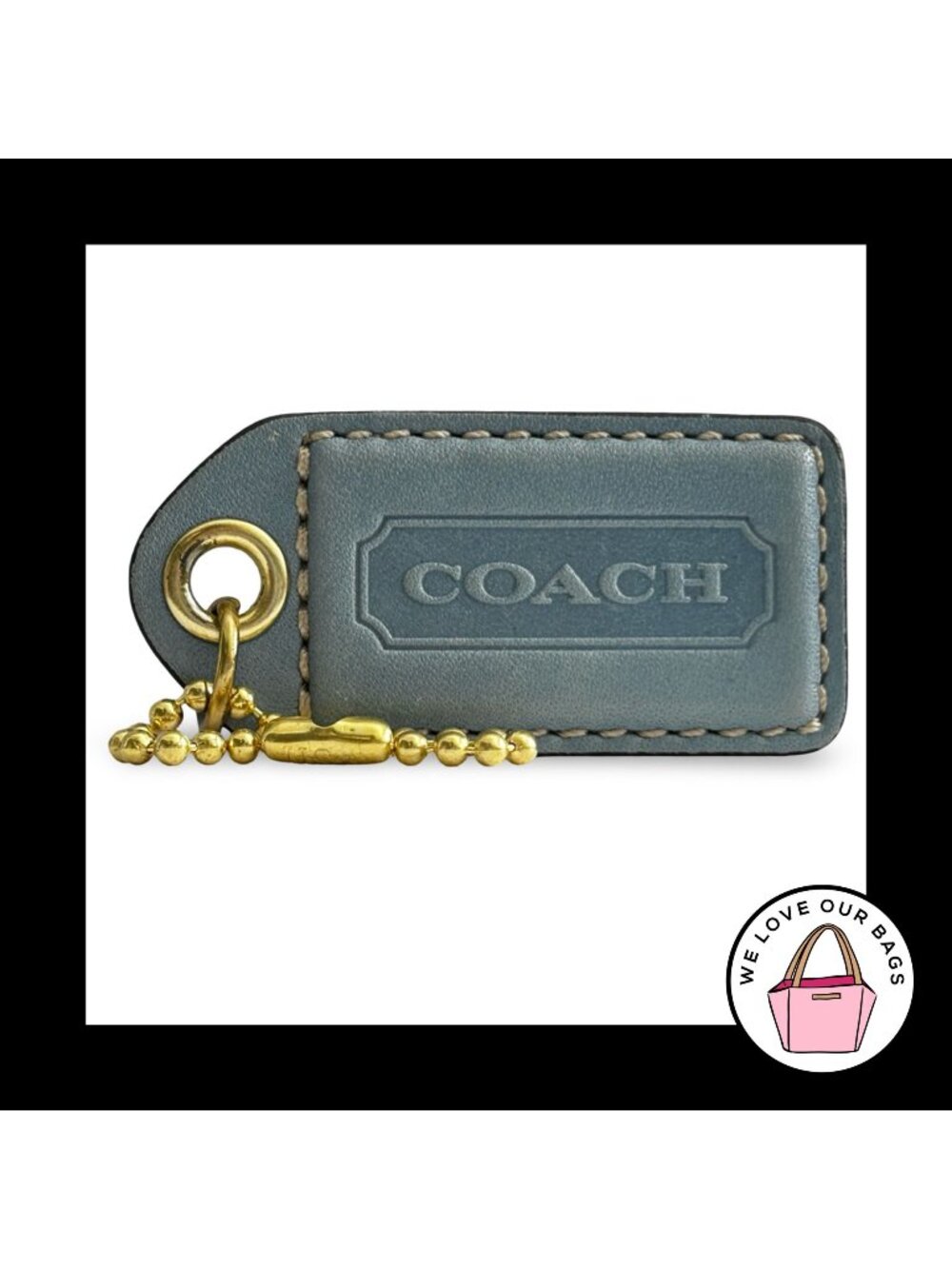 COACH Y2K VINTAGE Hang Tag 2.5" Denim Blue Leather Bag Charm Keychain Fob Large